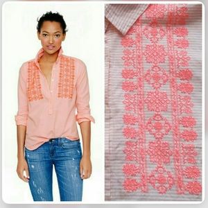J crew factory embroidered pink striped popover
